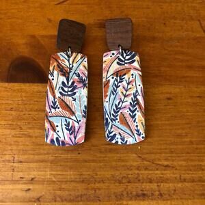 Hello Happiness Designs Fall Floral Wood Stud with Cork Leather Dangle Earrings